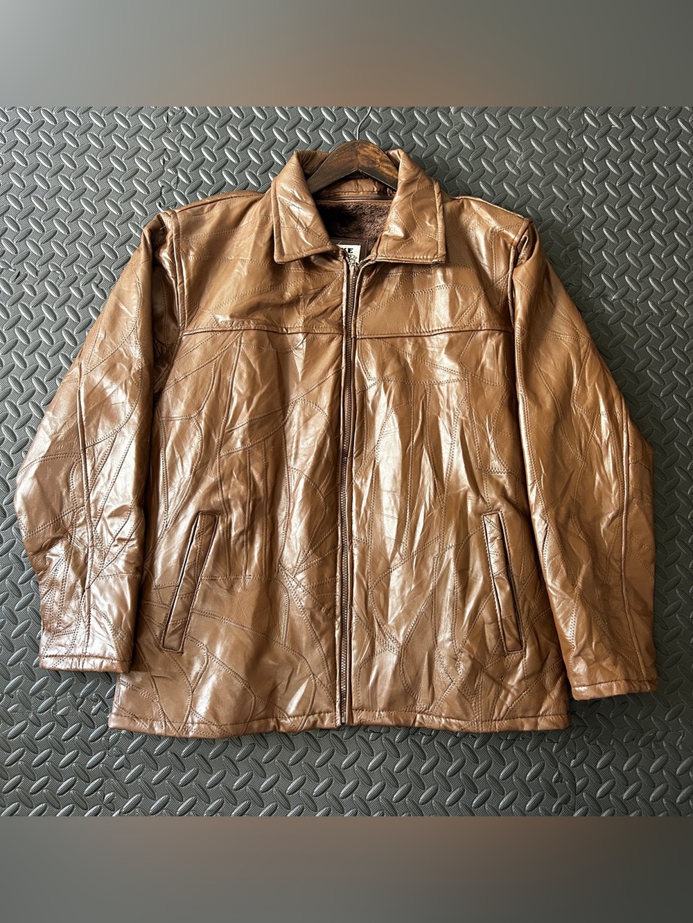 110. Haband Tan Brown Leather Bomber Jacket